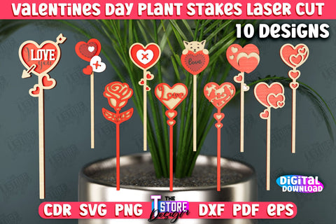 Valentine's Day Plant Stakes Bundle | Indoor Flowers Decoration | Garden Stake | Lawn Stake | CNC Files SVG The T Store Design 