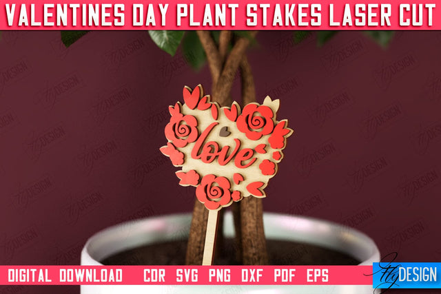Valentine's Day Plant Stakes | Indoor Flowers Decoration | Garden Stake | Lawn Stake | CNC File SVG Fly Design 