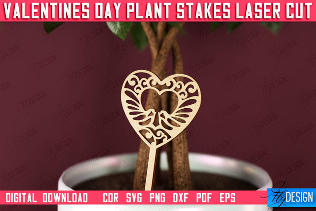 Valentine's Day Plant Stakes | Indoor Flowers Decoration | Garden Stake | Lawn Stake | CNC File SVG Fly Design 