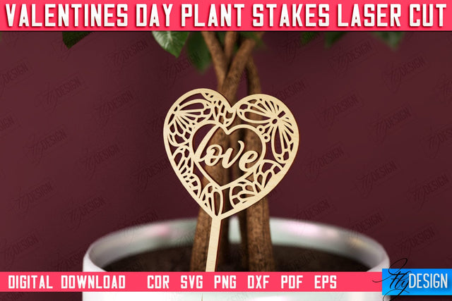 Valentine's Day Plant Stakes | Indoor Flowers Decoration | Garden Stake | Lawn Stake | CNC File SVG Fly Design 