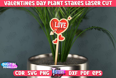 Valentine's Day Plant Stakes | Indoor Flowers Decoration | Garden Stake | Lawn Stake | CNC File SVG The T Store Design 