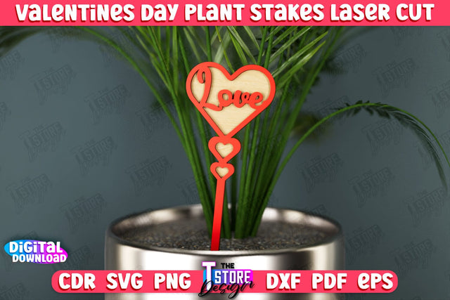 Valentine's Day Plant Stakes | Indoor Flowers Decoration | Garden Stake | Lawn Stake | CNC File SVG The T Store Design 