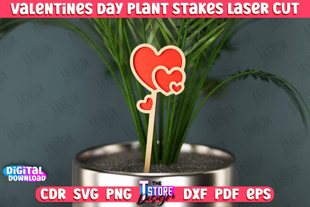 Valentine's Day Plant Stakes | Indoor Flowers Decoration | Garden Stake | Lawn Stake | CNC File SVG The T Store Design 