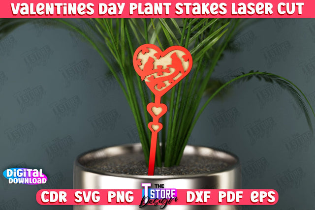 Valentine's Day Plant Stakes | Indoor Flowers Decoration | Garden Stake | Lawn Stake | CNC File SVG The T Store Design 