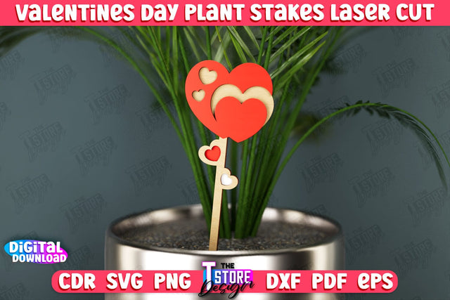 Valentine's Day Plant Stakes | Indoor Flowers Decoration | Garden Stake | Lawn Stake | CNC File SVG The T Store Design 