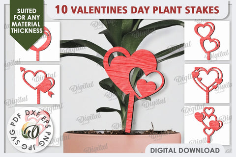 Valentine's Day Plant Stakes Laser Cut Bundle. Hearts SVG SVG Evgenyia Guschina 