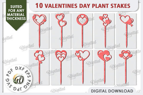 Valentine's Day Plant Stakes Laser Cut Bundle. Hearts SVG SVG Evgenyia Guschina 