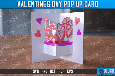 Valentine’s Day Pop Up Card SVG | Paper Cut SVG | Love Design SVG Fly Design 