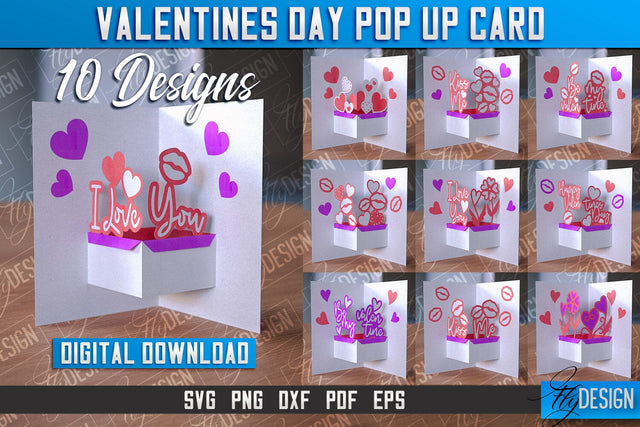 Valentine’s Day Pop Up Card SVG | Paper Cut SVG | Love Design SVG Fly Design 