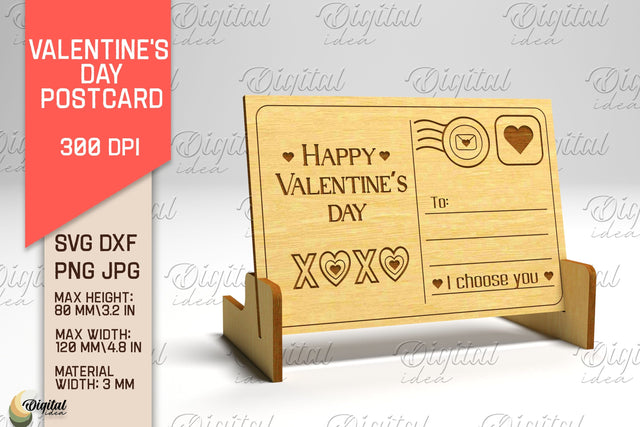 Valentine's Day Postcard. 3D Stand Postcard Laser Cut SVG Evgenyia Guschina 