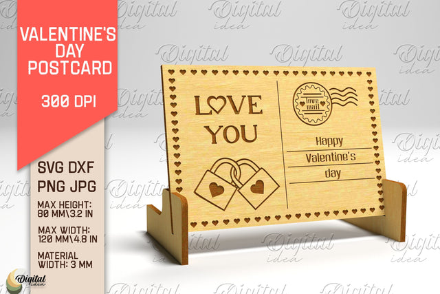 Valentine's Day Postcard. 3D Stand Postcard Laser Cut SVG Evgenyia Guschina 