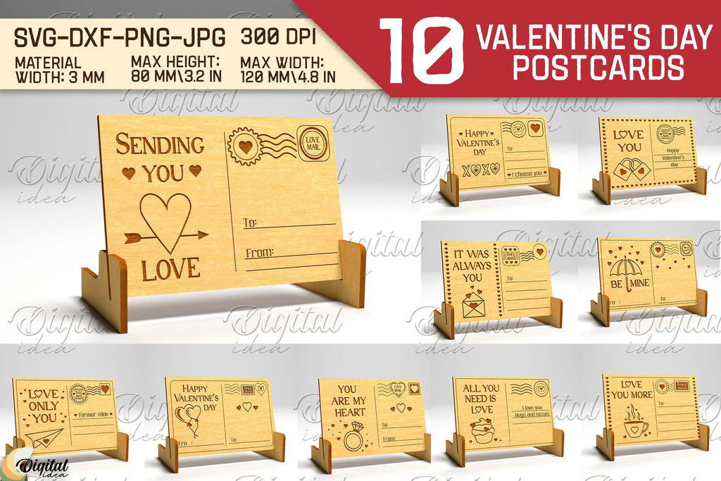Valentine's Day Postcard SVG Bundle. Envelope Laser Cut - So Fontsy