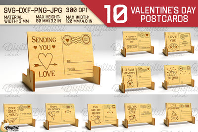 Valentine's Day Postcard SVG Bundle. Envelope Laser Cut SVG Evgenyia Guschina 