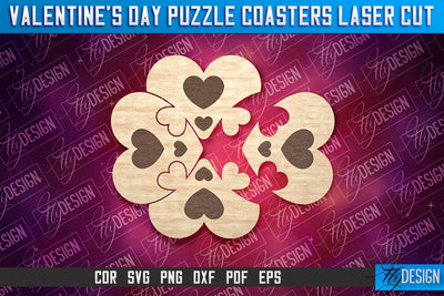 Valentine's Day Puzzle Coasters | Puzzle Laser Cut SVG Design | CNC File SVG Fly Design 
