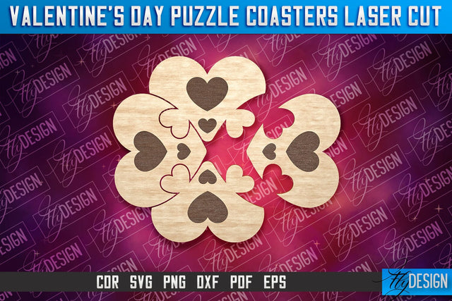Valentine's Day Puzzle Coasters | Puzzle Laser Cut SVG Design | CNC File SVG Fly Design 
