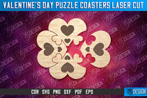 Valentine's Day Puzzle Coasters | Puzzle Laser Cut SVG Design | CNC File SVG Fly Design 