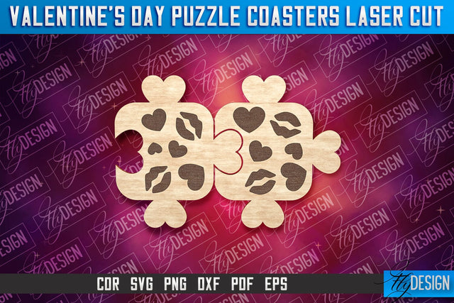 Valentine's Day Puzzle Coasters | Puzzle Laser Cut SVG Design | CNC File SVG Fly Design 