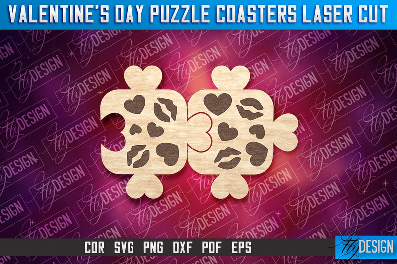 Valentine's Day Puzzle Coasters | Puzzle Laser Cut SVG Design | CNC File SVG Fly Design 