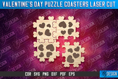 Valentine's Day Puzzle Coasters | Puzzle Laser Cut SVG Design | CNC File SVG Fly Design 