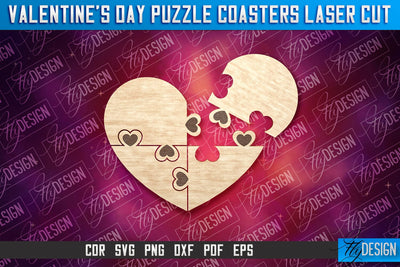 Valentine's Day Puzzle Coasters | Puzzle Laser Cut SVG Design | CNC File SVG Fly Design 