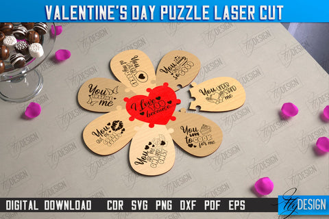 Valentine's Day Puzzle Laser Cut Bundle | Romantic Gift Idea | I love you because | CNC Files SVG Fly Design 