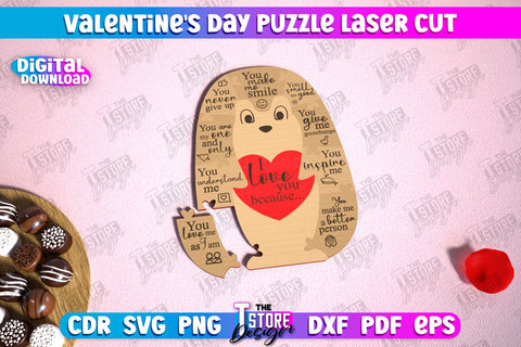 Valentine's Day Puzzle Laser Cut Bundle | Romantic Gift Idea | I love you because | CNC Files SVG The T Store Design 