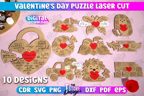 Valentine's Day Puzzle Laser Cut Bundle | Romantic Gift Idea | I love you because | CNC Files SVG The T Store Design 