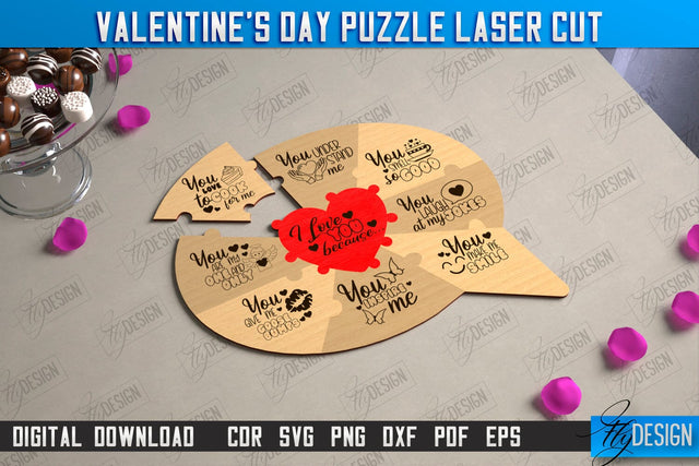 Valentine's Day Puzzle Laser Cut | Romantic Gift Idea | I love you because | CNC File SVG Fly Design 