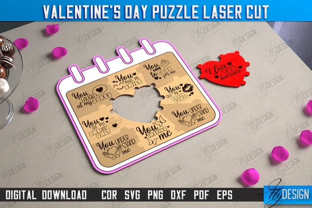 Valentine's Day Puzzle Laser Cut | Romantic Gift Idea | I love you because | CNC File SVG Fly Design 