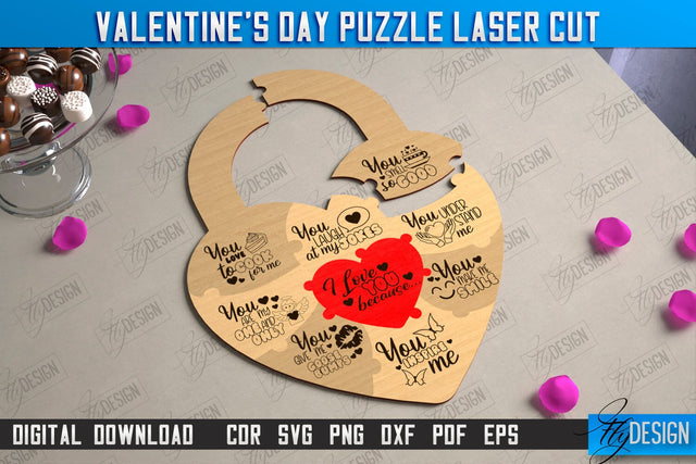 Valentine's Day Puzzle Laser Cut | Romantic Gift Idea | I love you because | CNC File SVG Fly Design 