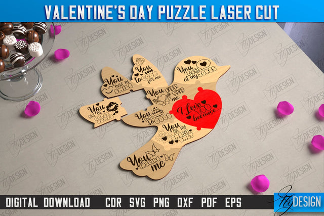 Valentine's Day Puzzle Laser Cut | Romantic Gift Idea | I love you because | CNC File SVG Fly Design 