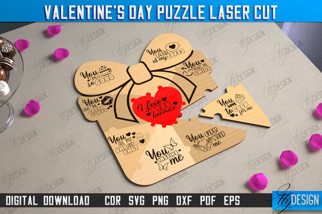 Valentine's Day Puzzle Laser Cut | Romantic Gift Idea | I love you because | CNC File SVG Fly Design 