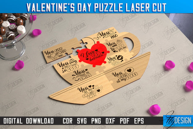 Valentine's Day Puzzle Laser Cut | Romantic Gift Idea | I love you because | CNC File SVG Fly Design 
