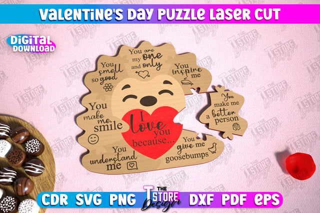 Valentine's Day Puzzle Laser Cut | Romantic Gift Idea | I love you because | CNC File SVG The T Store Design 
