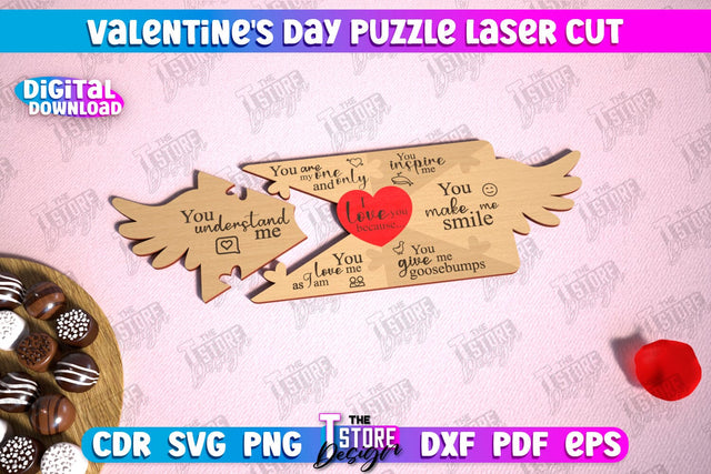 Valentine's Day Puzzle Laser Cut | Romantic Gift Idea | I love you because | CNC File SVG The T Store Design 