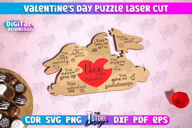 Valentine's Day Puzzle Laser Cut | Romantic Gift Idea | I love you because | CNC File SVG The T Store Design 