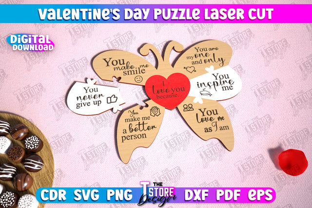 Valentine's Day Puzzle Laser Cut | Romantic Gift Idea | I love you because | CNC File SVG The T Store Design 