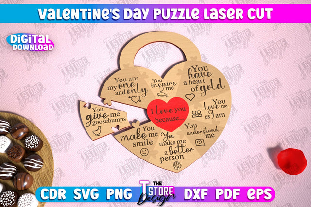 Valentine's Day Puzzle Laser Cut | Romantic Gift Idea | I love you because | CNC File SVG The T Store Design 
