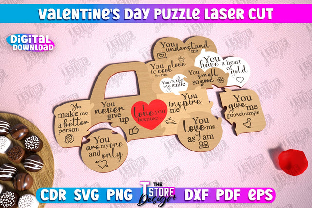 Valentine's Day Puzzle Laser Cut | Romantic Gift Idea | I love you because | CNC File SVG The T Store Design 