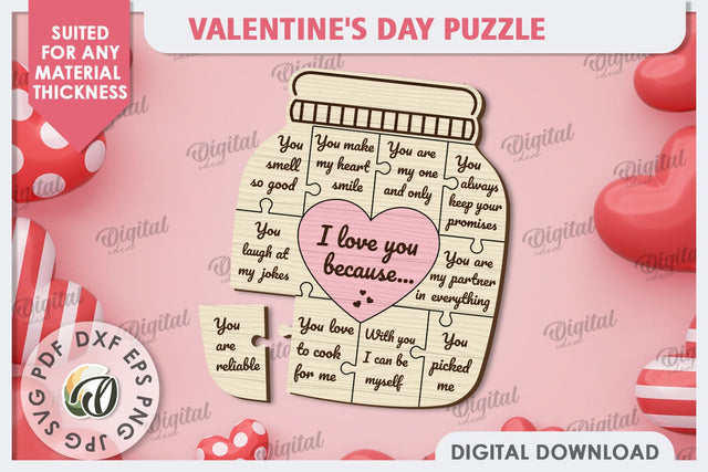 Valentine's Day Puzzle Laser Cut. Valentine's Gift SVG SVG Evgenyia Guschina 