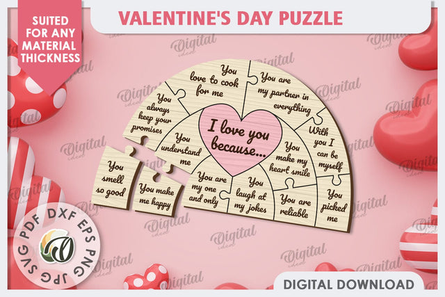 Valentine's Day Puzzle Laser Cut. Valentine's Gift SVG SVG Evgenyia Guschina 