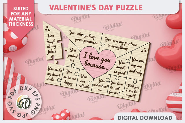 Valentine's Day Puzzle Laser Cut. Valentine's Gift SVG SVG Evgenyia Guschina 