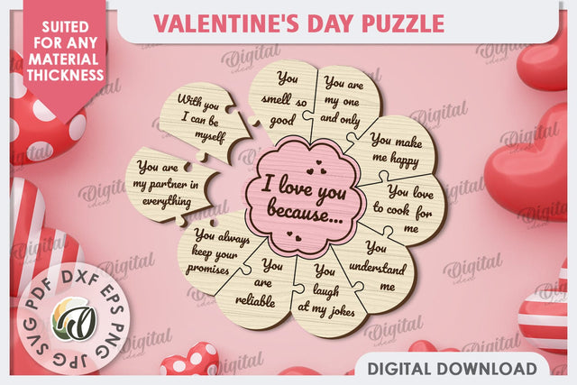 Valentine's Day Puzzle Laser Cut. Valentine's Gift SVG SVG Evgenyia Guschina 