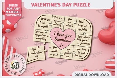 Valentine's Day Puzzle Laser Cut. Valentine's Gift SVG SVG Evgenyia Guschina 