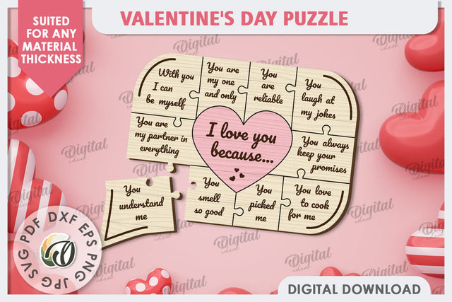 Valentine's Day Puzzle Laser Cut. Valentine's Gift SVG SVG Evgenyia Guschina 
