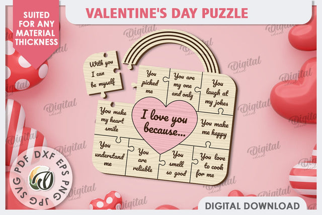 Valentine's Day Puzzle Laser Cut. Valentine's Gift SVG SVG Evgenyia Guschina 