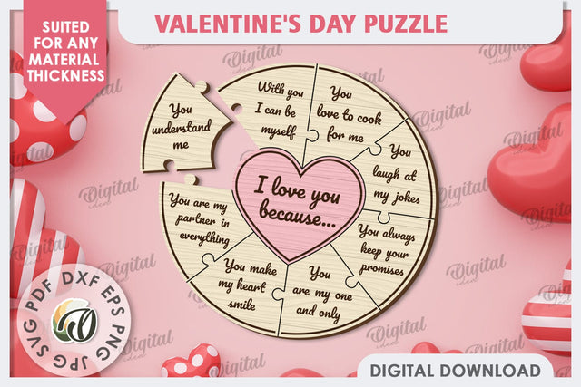 Valentine's Day Puzzle Laser Cut. Valentine's Gift SVG SVG Evgenyia Guschina 