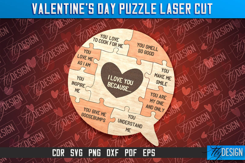 Valentine's Day Puzzle | Puzzle Laser Cut SVG Design | CNC Files SVG Fly Design 