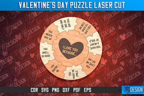Valentine's Day Puzzle | Puzzle Laser Cut SVG Design | CNC Files SVG Fly Design 