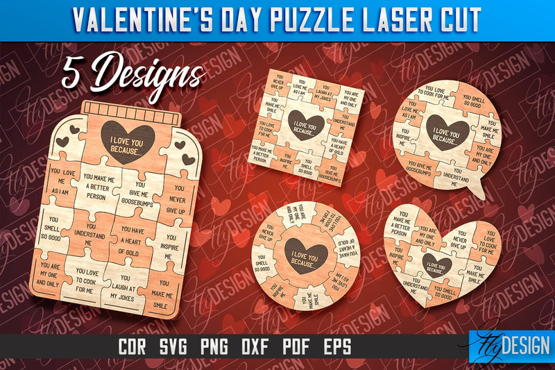 Valentine's Day Puzzle | Puzzle Laser Cut SVG Design | CNC Files SVG Fly Design 